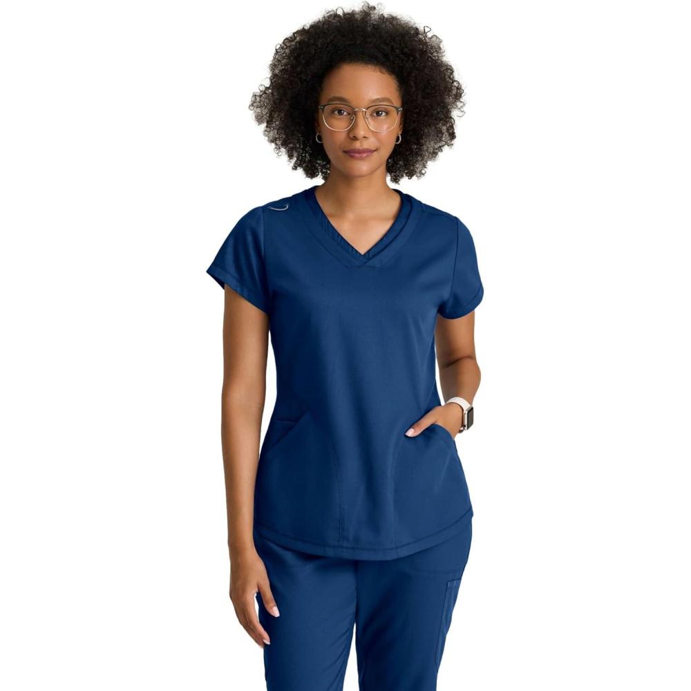 imageGreys Anatomy by BARCO Evelyn Scrub Top for Women  3Pocket VNeck Scrub Shirt with Natural Stretch amp Soil Release FabricIndigo