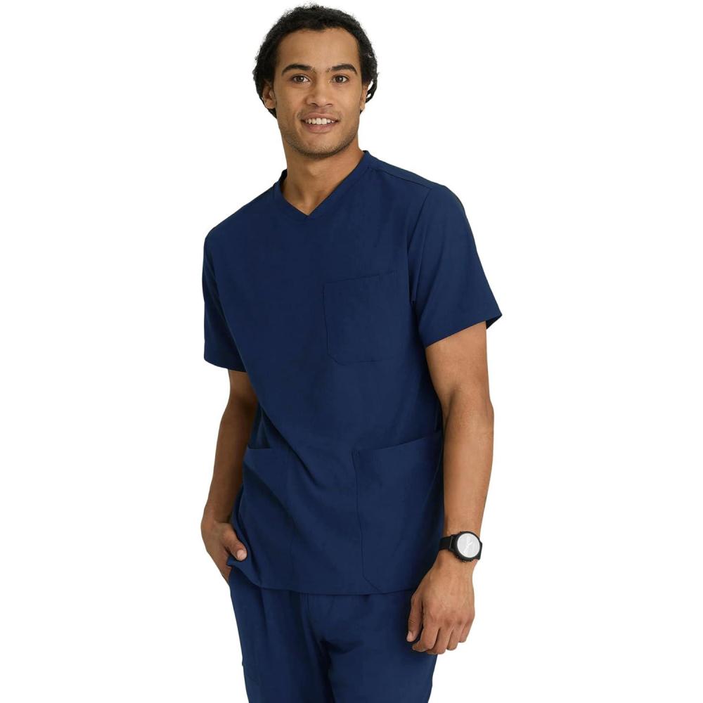 imageSkechers Vitality by BARCO Crew Scrub Top for Men  Crossover VNeck Medical Top Sustainable Fabric Mens Scrub TopNavy