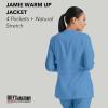 BARCO Grey’s Anatomy Scrubs – Jamie Warm-Up Jacket for Women, Fitted Back with Belt Inset Super-Soft Women’s Scrub Jacket(Ciel Blue)