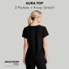 BARCO Skechers Vitality Aura Classic Fit Scrub Top for Women – 3-Pocket Classic V-Neck Top with 4-Way Stretch(Black)