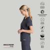 BARCO Skechers Vitality Aura Classic Fit Scrub Top for Women – 3-Pocket Classic V-Neck Top with 4-Way Stretch(Pewter)