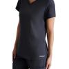 BARCO Skechers Vitality Aura Classic Fit Scrub Top for Women – 3-Pocket Classic V-Neck Top with 4-Way Stretch(Pewter)