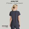 BARCO Skechers Vitality Aura Classic Fit Scrub Top for Women – 3-Pocket Classic V-Neck Top with 4-Way Stretch(Pewter)