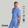 Grey’s Anatomy Men’s GRT091 Evan Top 2 Pocket V-Neck Scrub Top(Ciel Blue)