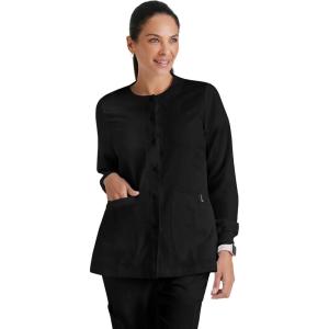 BARCO Grey’s Anatomy Scrubs – Jamie Warm-Up Jacket for Women, Fitted Back with Belt Inset Super-Soft Women’s Scrub Jacket(Black)