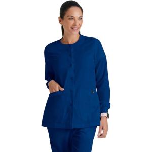 BARCO Grey’s Anatomy Scrubs – Jamie Warm-Up Jacket for Women, Fitted Back with Belt Inset Super-Soft Women’s Scrub Jacket(Indigo (Navy))
