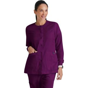 BARCO Grey’s Anatomy Scrubs – Jamie Warm-Up Jacket for Women, Fitted Back with Belt Inset Super-Soft Women’s Scrub Jacket(Wine)