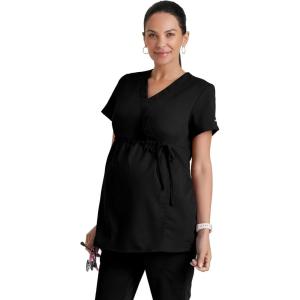 BARCO Grey’s Anatomy Scrubs – Lilah Maternity Scrub Top for Women, Mock Wrap Front, Fitted Back Women’s Scrub Top(Black)