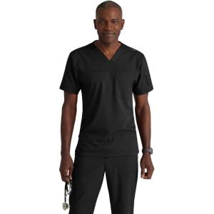 BARCO Grey’s Anatomy Spandex Stretch Direct – Rapid Scrub Top for Men, V-Neck Men’s Scrub Top(Black)