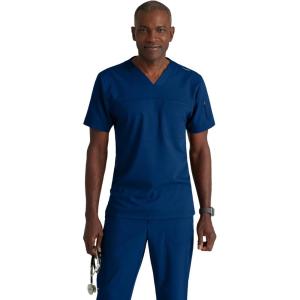 BARCO Grey’s Anatomy Spandex Stretch Direct – Rapid Scrub Top for Men, V-Neck Men’s Scrub Top(Indigo (Navy))