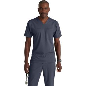 BARCO Grey’s Anatomy Spandex Stretch Direct – Rapid Scrub Top for Men, V-Neck Men’s Scrub Top(Steel)