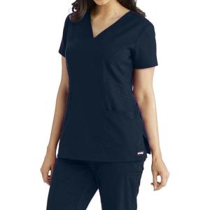 BARCO Grey’s Anatomy Women’s Mia Top, V-Neck Medical Scrub Top w/ 3 Pockets & Princess Seaming(Granite)