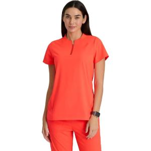 BARCO One Flux Classic Fit Zip Collar Scrub Top for Women – 2-Pocket Banded Zip Collar Scrub Shirt with 360 Spandex Stretch(Neon Flame)