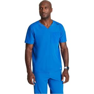 Barco Men’s Blue V-Neck Ribbed Scrub Top 5XL(New Royal)