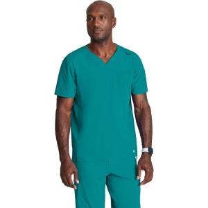 Barco Men’s Blue V-Neck Ribbed Scrub Top 5XL(Teal)