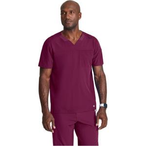 Barco Men’s Blue V-Neck Ribbed Scrub Top 5XL(Wine)