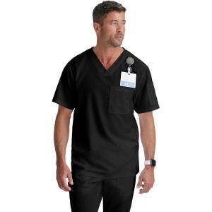 Grey’s Anatomy Men’s GRT091 Evan Top 2 Pocket V-Neck Scrub Top(Black)