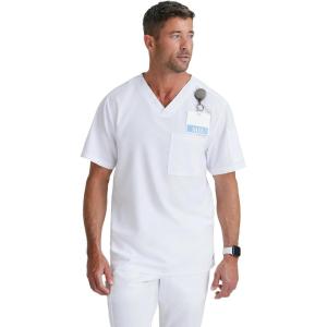Grey’s Anatomy Men’s GRT091 Evan Top 2 Pocket V-Neck Scrub Top(White)