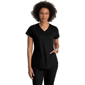 Grey’s Anatomy by BARCO Evelyn Scrub Top for Women – 3-Pocket V-Neck Scrub Shirt with Natural Stretch, & Soil Release Fabric(Black)