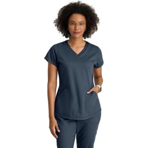 Grey’s Anatomy by BARCO Evelyn Scrub Top for Women – 3-Pocket V-Neck Scrub Shirt with Natural Stretch, & Soil Release Fabric(Steel)