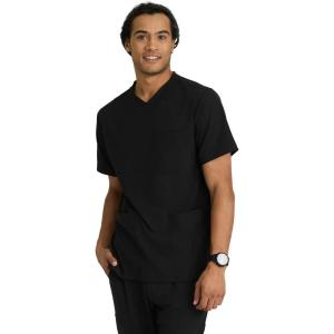 Skechers Vitality by BARCO Crew Scrub Top for Men – Crossover V-Neck Medical Top, Sustainable Fabric Men’s Scrub Top(Black)