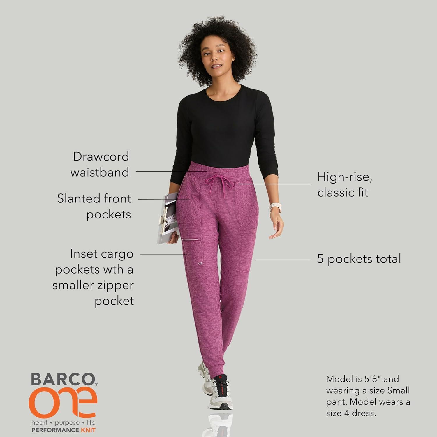 imageBARCO One Performance Knit Pro Classic Fit Scrub Jogger for Women 5Pocket HighRise Pants with 360 Spandex StretchDark Mauve Heather