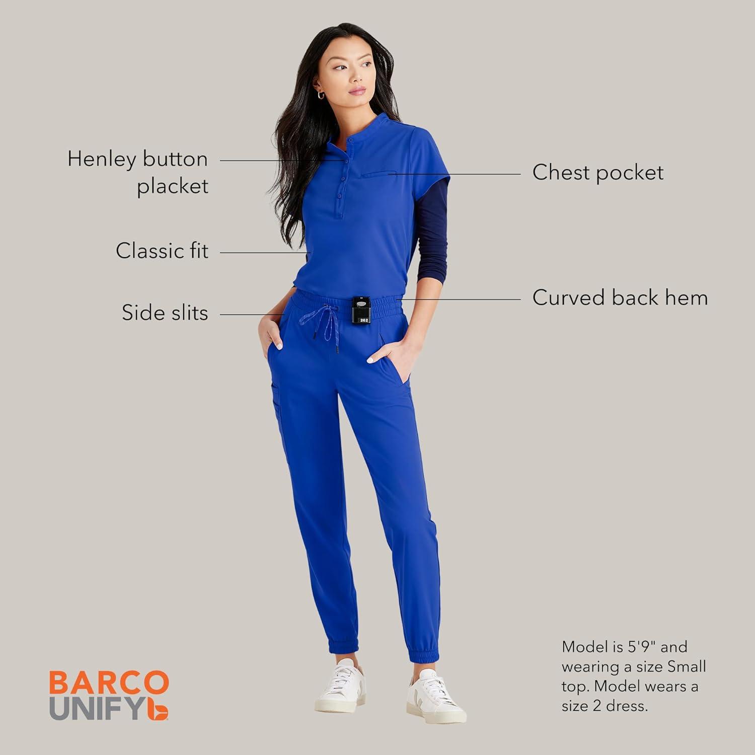 imageBARCO Unify Mission Scrub Top for Women 1Pocket Henley Neckline Top with 360 Spandex Stretch amp Wrinkle Release FabricNew Royal