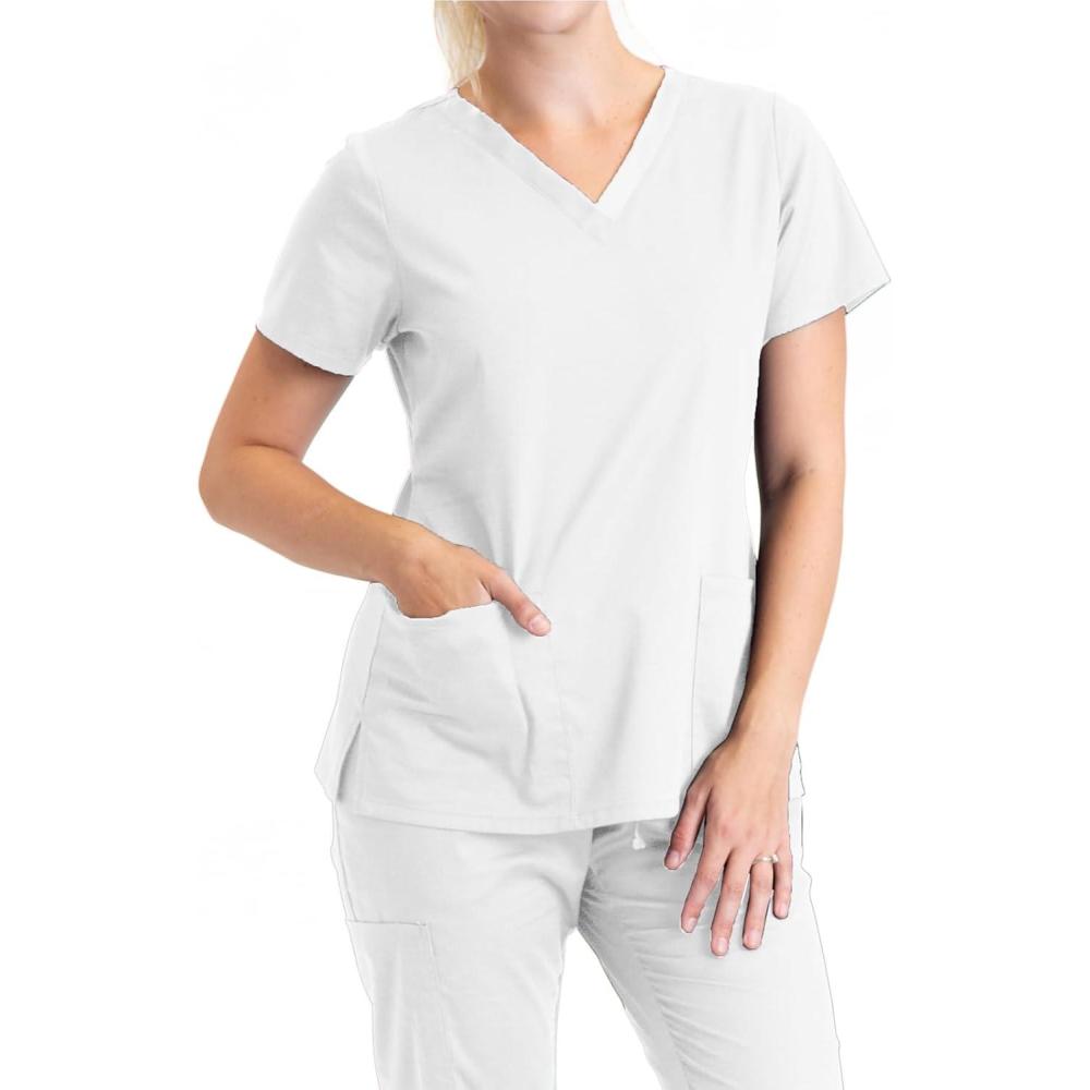 imageBARCO Essentials Unison Scrub Top for Women  Crossover VNeck Womens Scrub TopWhite