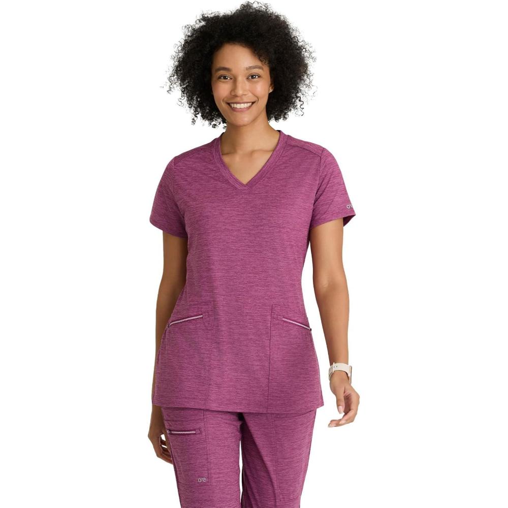 imageBARCO One Performance Knit Victory Classic Fit Scrub Top for Women  2Pocket VNeck Shirt with 360 Spandex StretchDark Mauve Heather