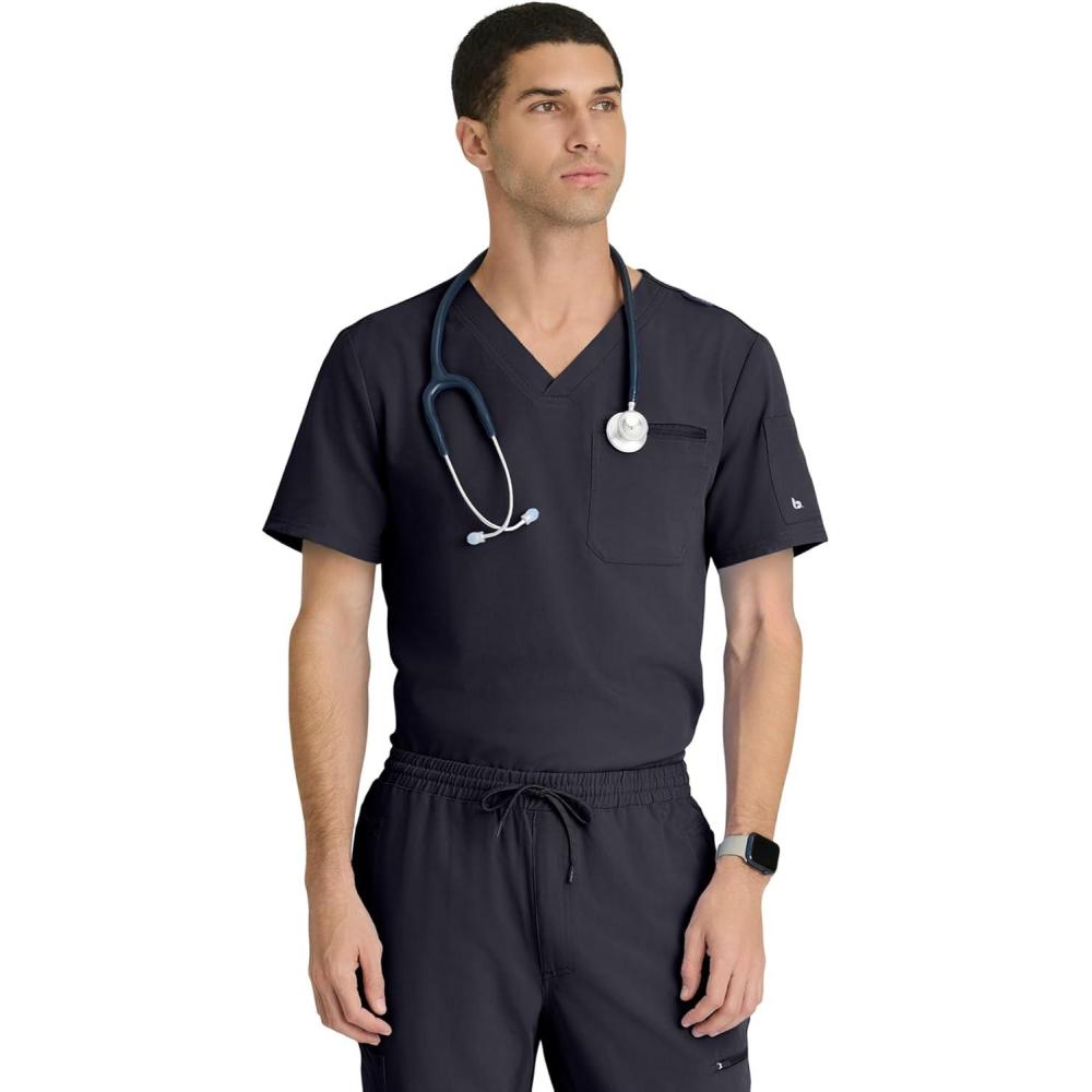 imageBARCO Unify Rally Scrub Top for Men  3Pocket VNeck Shirt with 360 Spandex Stretch amp Soil Release FabricSteel