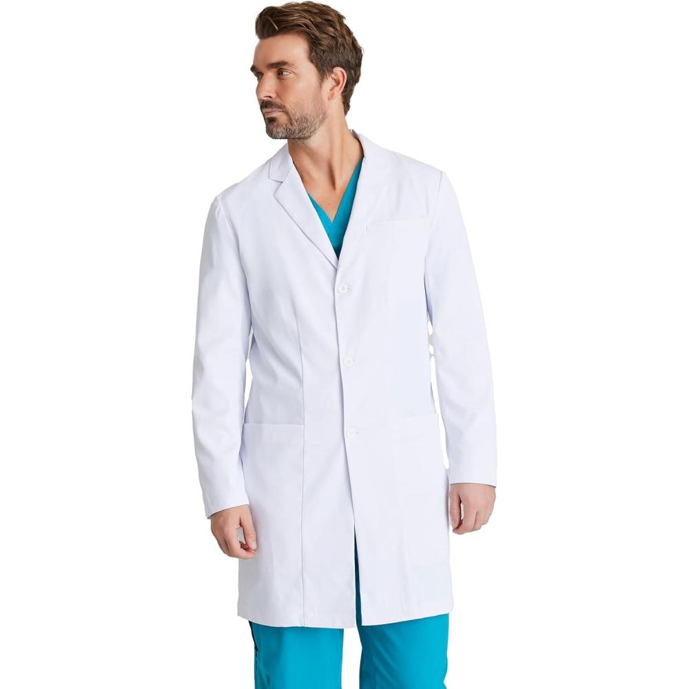 imageBARCO Verse Lab Coat for Men  Professional 3Pocket 3Button Closure Long Sleeve 38 Mens Lab CoatWhite
