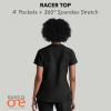 BARCO ONE – Women’s Racer Top, V-Neck Medical Scrub Top w/ 4 Pockets and 360 Spandex Stretch Fabric(Black)