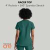 BARCO ONE – Women’s Racer Top, V-Neck Medical Scrub Top w/ 4 Pockets and 360 Spandex Stretch Fabric(Hunter)