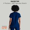 BARCO ONE – Women’s Racer Top, V-Neck Medical Scrub Top w/ 4 Pockets and 360 Spandex Stretch Fabric(Indigo (Navy))