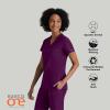BARCO ONE – Women’s Racer Top, V-Neck Medical Scrub Top w/ 4 Pockets and 360 Spandex Stretch Fabric(Wine)