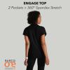 BARCO One Performance Knit Engage Classic Fit Scrub Top for Women – 2-Pocket, Zip Neck Collar Shirt with 360 Spandex Stretch(Black)