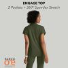 BARCO One Performance Knit Engage Classic Fit Scrub Top for Women – 2-Pocket, Zip Neck Collar Shirt with 360 Spandex Stretch(Olive)