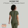 BARCO One Performance Knit Victory Classic Fit Scrub Top for Women – 2-Pocket, V-Neck Shirt with 360 Spandex Stretch(Olive)