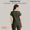 BARCO Unify Purpose Scrub Top for Women – 4-Pocket V-Neck Shirt with 360 Spandex Stretch & Moisture Wicking Fabric(Olive)