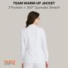 BARCO Unify Team Warm-Up Scrub Jacket for Women – 3-Pocket Jacket Top with 360 Spandex Stretch & Moisture Wicking Fabric(White)