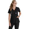 BARCO ONE – Women’s Racer Top, V-Neck Medical Scrub Top w/ 4 Pockets and 360 Spandex Stretch Fabric(Mystic Cheetah Black)