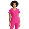 BARCO ONE – Women’s Racer Top, V-Neck Medical Scrub Top w/ 4 Pockets and 360 Spandex Stretch Fabric(Prestige Pink)