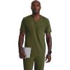 BARCO Unify Rally Scrub Top for Men – 3-Pocket V-Neck Shirt with 360 Spandex Stretch & Soil Release Fabric(Olive)