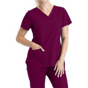 BARCO Essentials Unison Scrub Top for Women – Crossover V-Neck Women’s Scrub Top(Wine)