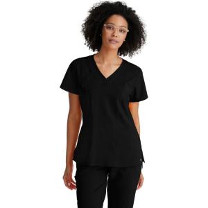 BARCO ONE – Women’s Racer Top, V-Neck Medical Scrub Top w/ 4 Pockets and 360 Spandex Stretch Fabric(Black)