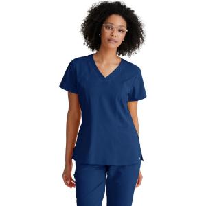 BARCO ONE – Women’s Racer Top, V-Neck Medical Scrub Top w/ 4 Pockets and 360 Spandex Stretch Fabric(Indigo (Navy))