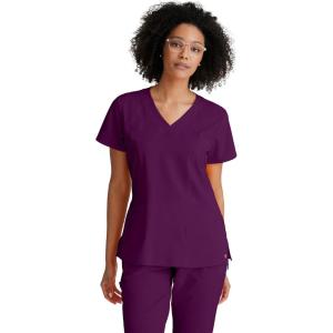 BARCO ONE – Women’s Racer Top, V-Neck Medical Scrub Top w/ 4 Pockets and 360 Spandex Stretch Fabric(Wine)