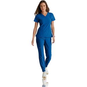 BARCO One Boost Scrub Set for Women – Sporty V-Neck Top, Eco-Friendly Fabric, 4-Way Stretch Women’s Jogger Scrub Set(New Royal)