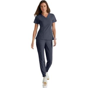 BARCO One Boost Scrub Set for Women – Sporty V-Neck Top, Eco-Friendly Fabric, 4-Way Stretch Women’s Jogger Scrub Set(Steel)