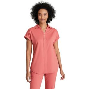 BARCO One Performance Knit Engage Classic Fit Scrub Top for Women – 2-Pocket, Zip Neck Collar Shirt with 360 Spandex Stretch(Ginger Rose)